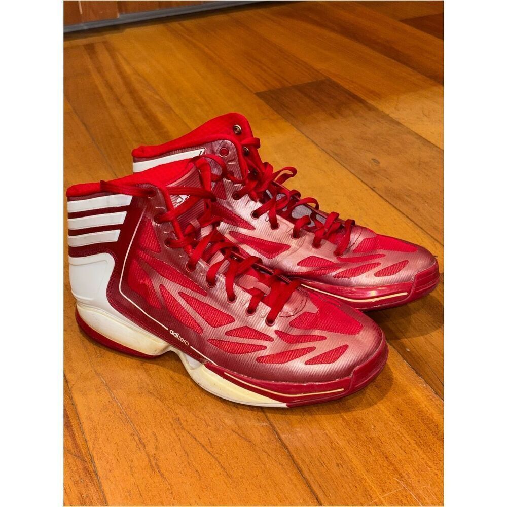 adidas adizero Red and White High-Top Basketball Shoes size 6.5